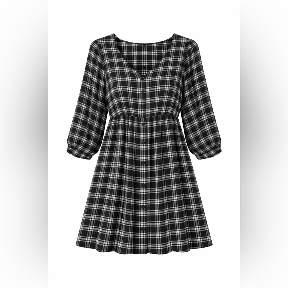 Torrid Black and White Plaid Long Sleeve Dress